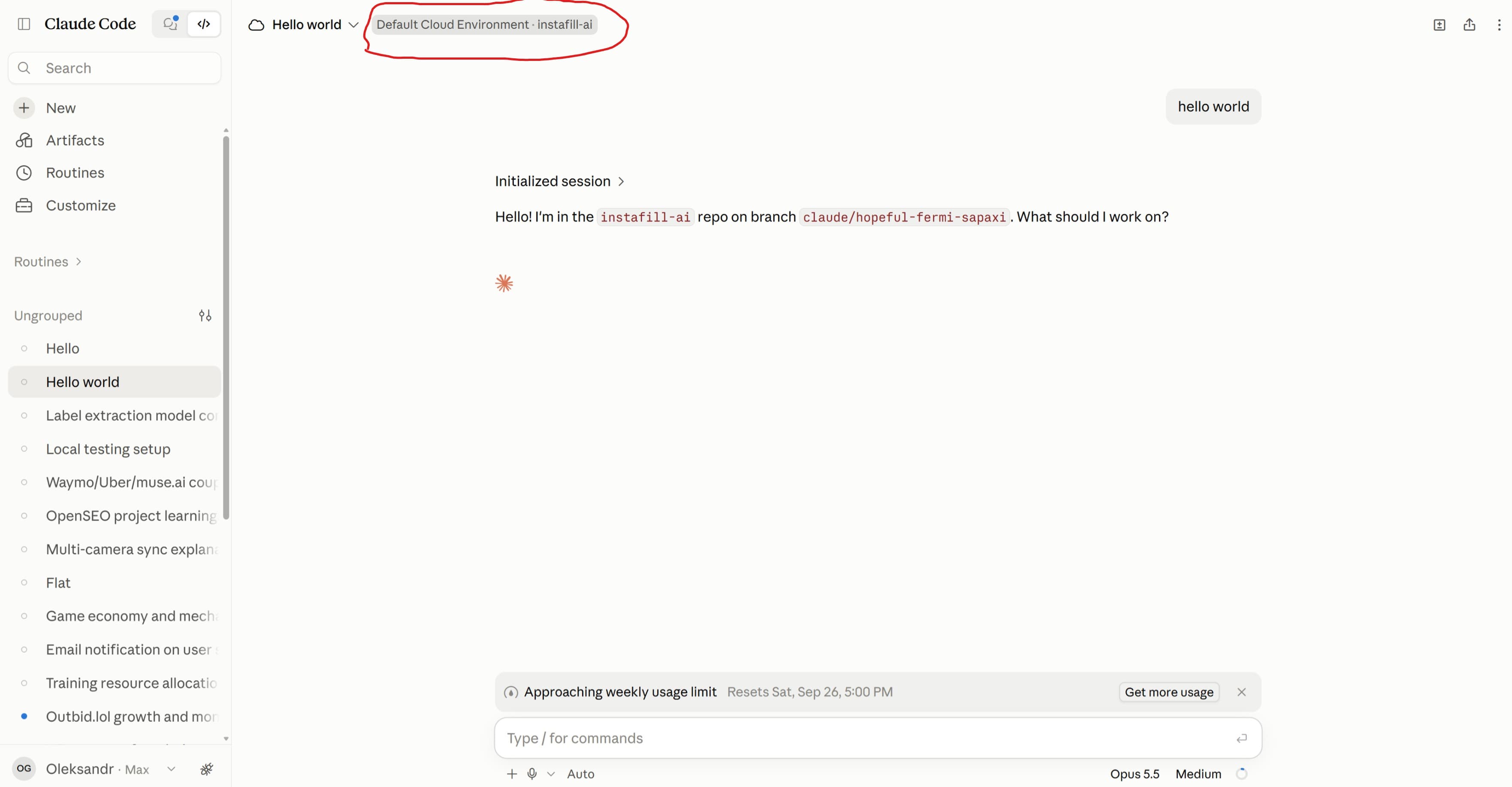 Claude Code running in Default Cloud Environment on GitHub repo
